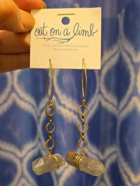 Gold Tone Chain Drop Earrings with Clear Crystal Points